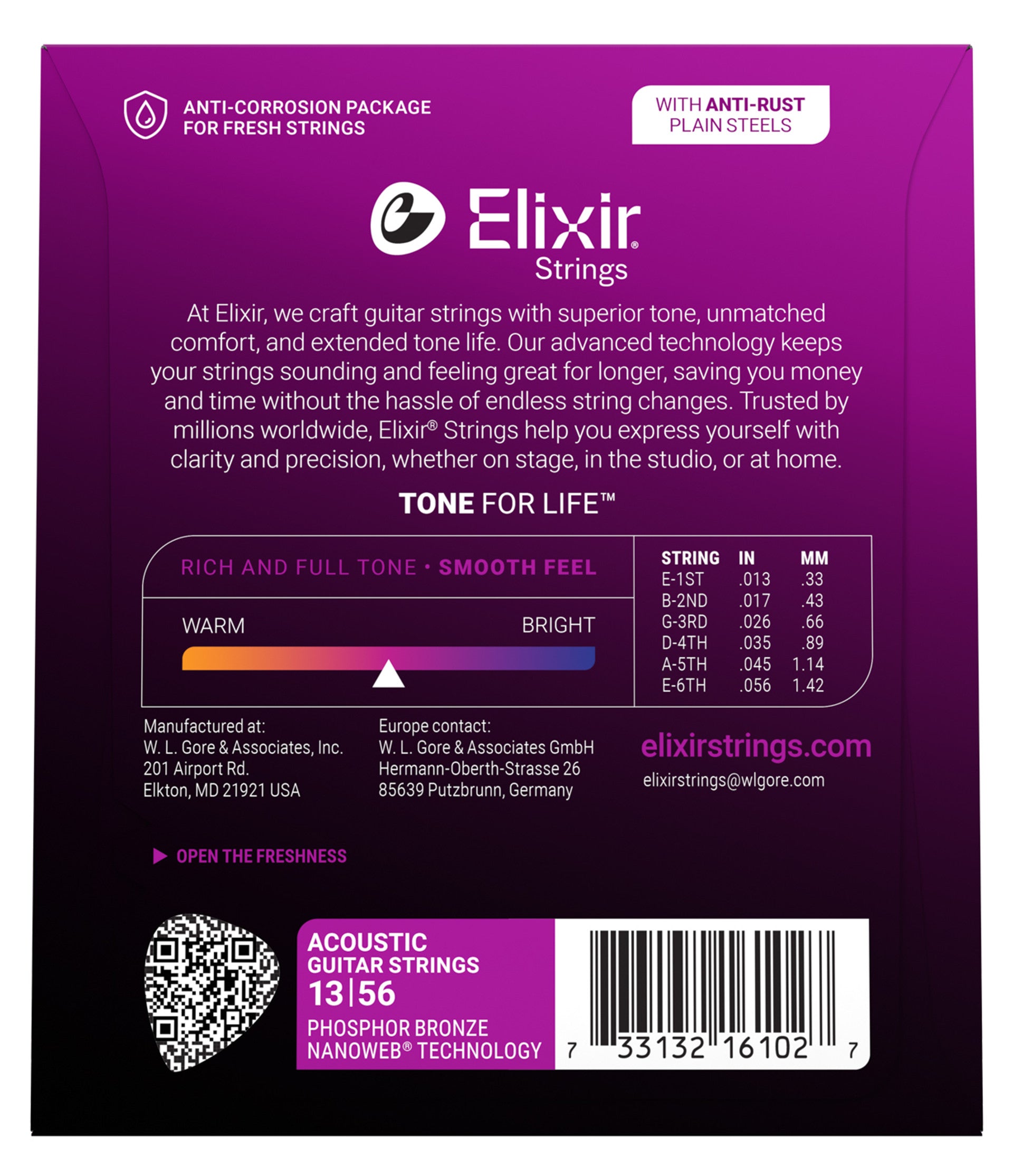 Elixir Phosphor Bronze Medium Acoustic Guitar Strings w/Nanoweb Coating G.013-.056